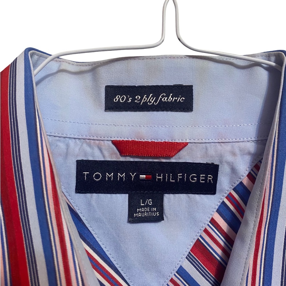 Tommy Hilfiger Men's Shirt Large Stripe Cotton 2 Ply 80’s Fabric LS Disco - Picture 3 of 3